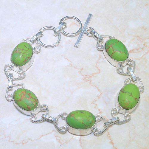 VIBRANT COPPER TURQUOISE NATURAL GEMSTONES 925 SILVER BRACELET 6.75-7.5"
