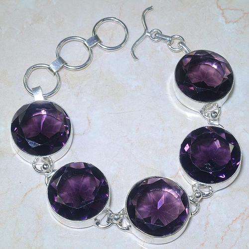 LARGE GEMS - REGAL PURPLE AMETHYST NATURAL GEMSTONES 925 SILVER BRACELET 7-8"