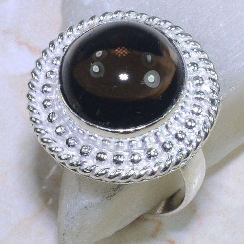 ATTRACTIVE SMOKY QUARTZ NATURAL GEMSTONE 925 SILVER RING #9