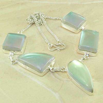 SPECTACULAR LIGHT AQUA MYSTIC TOPAZ NATURAL GEMSTONE 925 SILVER NECKLACE 19"