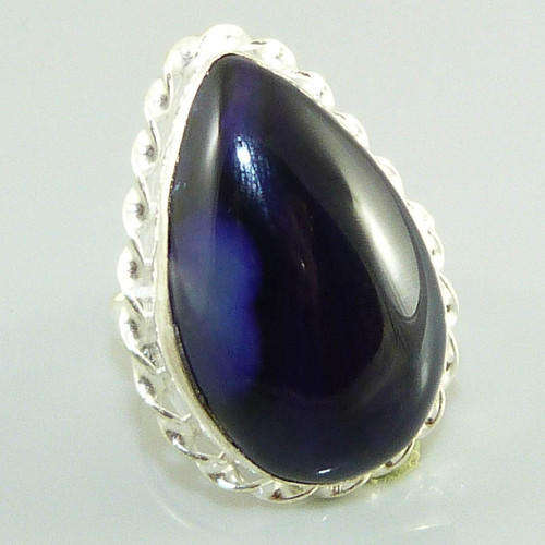 **R10 SPECIAL** EXQUISITE DARK BLUE AGATE NATURAL GEMSTONE 925 SILVER RING #8