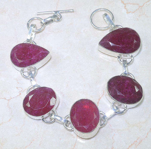 **R10 SPECIAL** NATURAL EARTH MINED RUBY PRECIOUS GEMSTONE 925 SILVER BRACELET 7.75"
