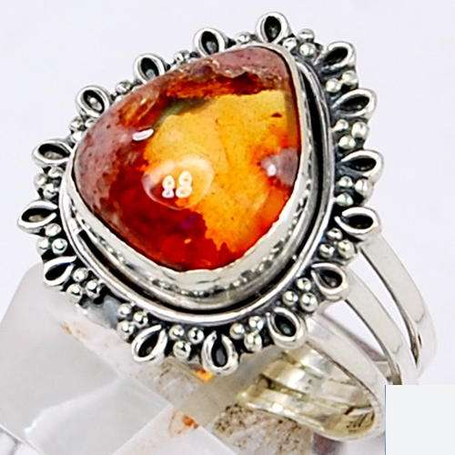 RARE MEXICAN FIRE OPAL 925 SOLID STERLING SILVER RING JEWELRY #6.5