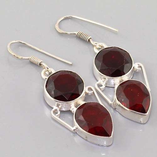 *R10 SPECIAL* REGAL DEEP WINE RED QUARTZ  NATURAL GEMSTONES 925 SILVER EARRINGS 2"