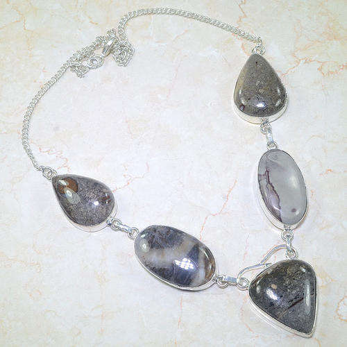 JASPER, SPOTTED JASPER NATURAL GEMSTONE 925 SILVER NECKLACE 20.75"