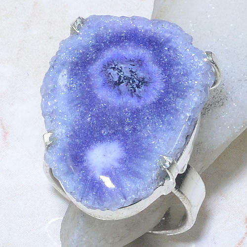 STUNNING BLUE - SOLAR QUARTZ NATURAL GEMSTONE 925 SILVER RING #9