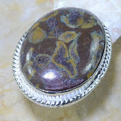 "R10 SPECIAL" SPLENDID AUTUMN JASPER NATURAL GEMSTONE 925 SILVER RING #6.5