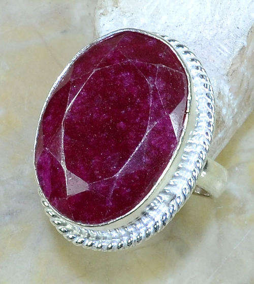 100% NATURAL EARTH MINED FACETED RUBY PRECIOUS GEMSTONE 925 SILVER RING #9