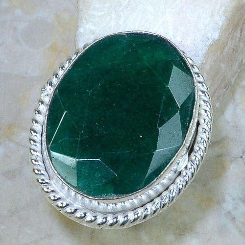 100% NATURAL RAW EARTH MINED EMERALD PRECIOUS GEMSTONE 925 SILVER RING #9