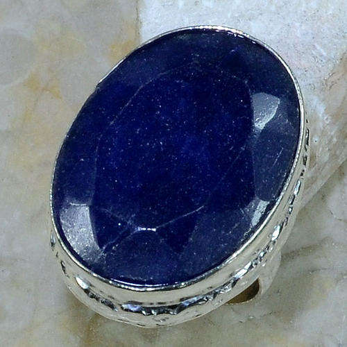100% NATURAL EARTH MINED RAW BLUE SAPPHIRE PRECIOUS GEMSTONE 925 SILVER RING #7.5