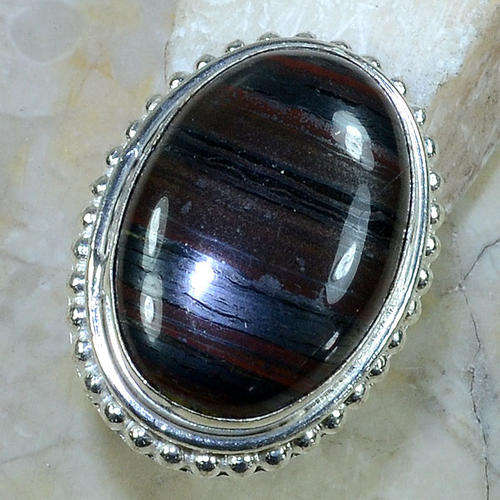 EXCEPTIONAL IRON TIGERS EYE NATURAL GEMSTONE 925 SILVER RING #8