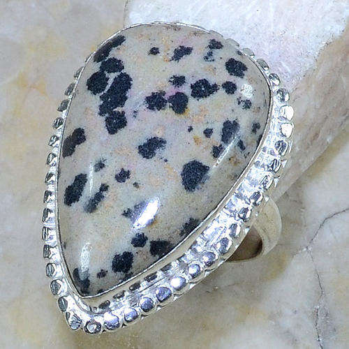 AMAZING DALMATIAN JASPER NATURAL GEMSTONE 925 SILVER RING #8.5