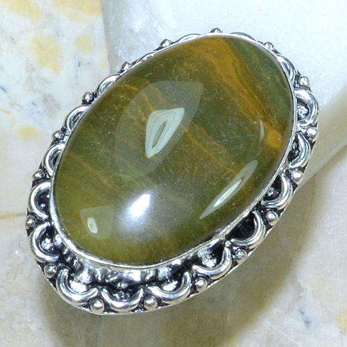 FABULOUS AUSTRALIAN FOREST JASPER NATURAL GEMSTONE 925 SILVER RING #7.75