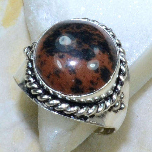 GORGEOUS WINTER COLOURS - MAHOGANY OBSIDIAN NATURAL GEMSTONE 925 SILVER RING #10.25