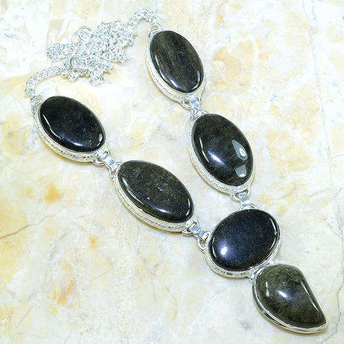 REMARKABLE JASPER NATURAL GEMSTONE 925 SILVER NECKLACE 18.75"