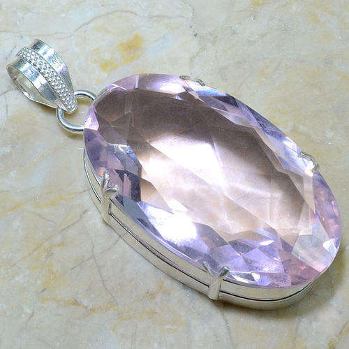LARGE INCREDIBLE PINK QUARTZ NATURAL GEMSTONE 925 SILVER PENDANT 2.75" - 165ct