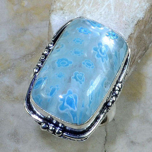 TREMENDOUS HAND MADE FANCY DICHROIC GLASS 925 SILVER RING #8.25
