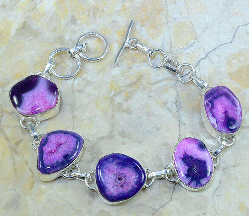 TOTALLY MIND BLOWING - DRUZY AGATE NATURAL GEMSTONES 925 SILVER BRACELET 7.75-8.5"