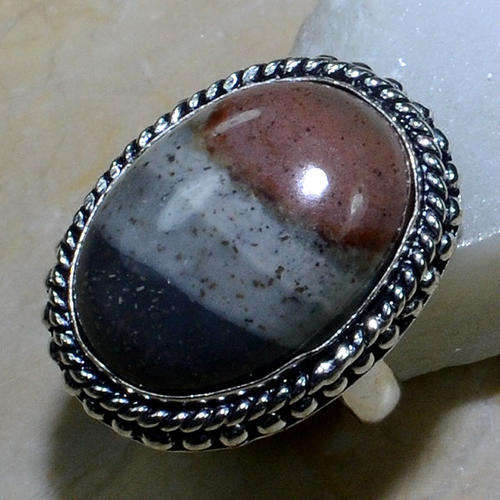 EYE CATCHING MULTI COLOUR JASPER NATURAL GEMSTONE 925 SILVER RING #8.75