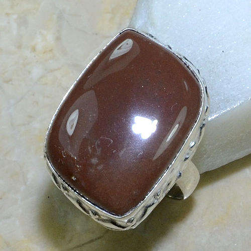 OUTSTANDING CHOCOLATE BROWN JASPER NATURAL GEMSTONE 925 SILVER RING #9.25