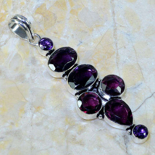 BREATHTAKING LARGE PURPLE AMETHYST NATURAL GEMSTONE 925 SILVER PENDANT 3" 13 grams