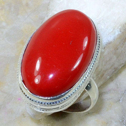 BOLD & VIBRANT RED CORAL NATURAL GEMSTONE 925 SILVER RING #10.5