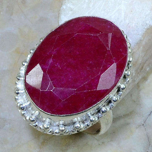 100% NATURAL FACETED AFRICAN RUBY PRECIOUS GEMSTONE 925 SILVER RING #9