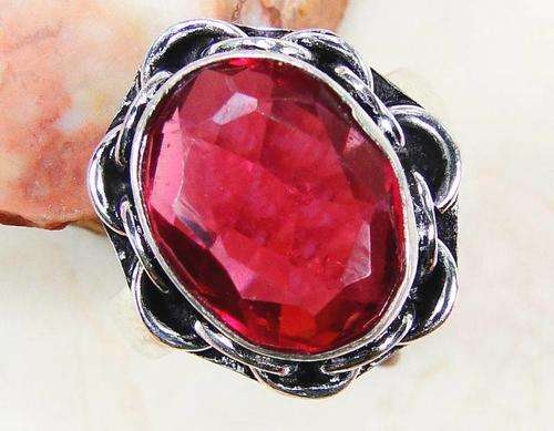 RUBELLITE TOURMALINE QUARTZ NATURAL GEMSTONE 925 SILVER RING #9.5 (PIC OVEREXPOSED. MORE PINK IN IT)
