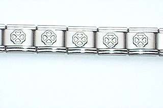 Italian Bracelets - 9mm (as Nomination) MATTE Starter Bracelet with 4 LEAF CLOVER - 18 Links