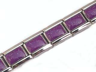 Italian Charms & Bracelets - 9mm Starter Bracelet with PURPLE GLITTER - 18 Links