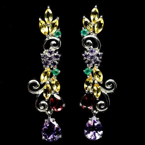 Phenomenal 100% Natural Mixed Gems INCL. RARE UMBA GARNET 925 Silver, White Gold Overlay Earrings