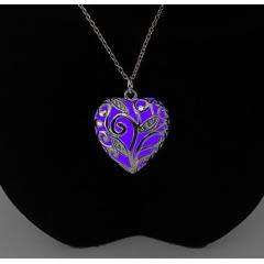 5pcs of GLOW IN THE DARK Heart Necklaces for 1 Price - 17g each - Silver Alloy & CZ