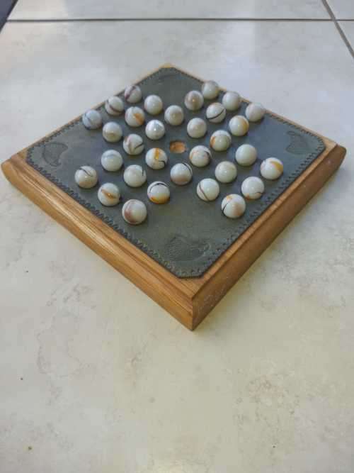 Rare Find!!! Leather (with embossed corners) wood and marble Chinese Checkers