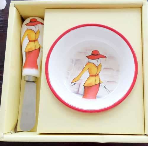 Delightful Butter Bowl & Knife in the Style of Art Nouveau