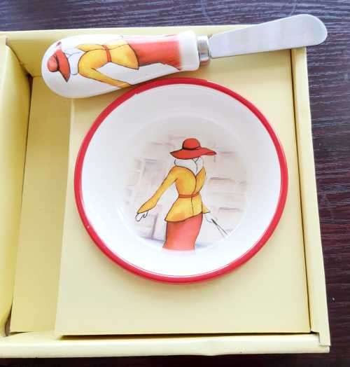 Delightful Butter Bowl & Knife in the Style of Art Nouveau