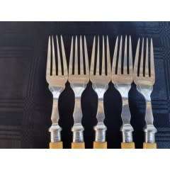 Antique 1903 Bone Handle EPNS Set of Fish Knives & Forks - Sterling Silver Collars