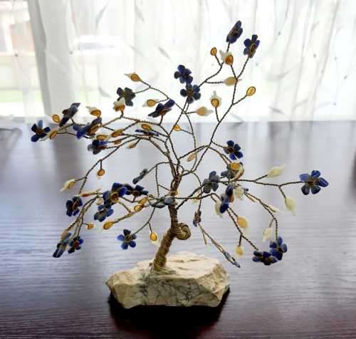 Delightful Vintage tree made from Lapis Lazuli, White Jade Gemstones and Wire