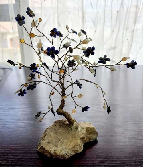 Delightful Vintage tree made from Lapis Lazuli, White Jade Gemstones and Wire