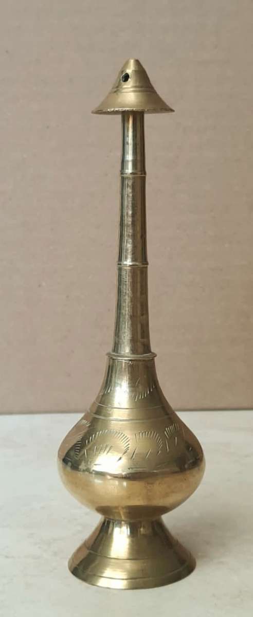 Beautiful Elongated Hand Etched Indian Brass Incense Burner