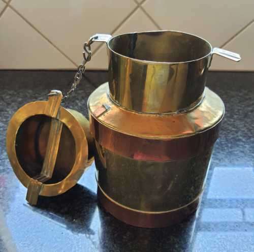 Striking Vintage Hammered Brass and Copper Milk Churner