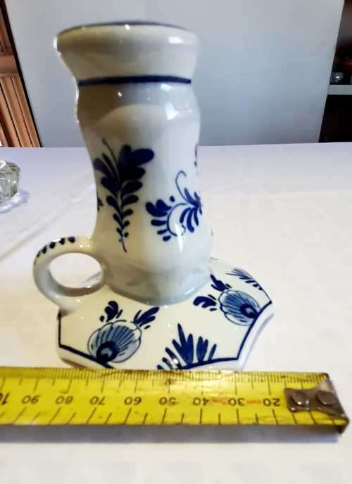 A Stunning Vintage Delft Hand Painted Candlestick Holder - Marked