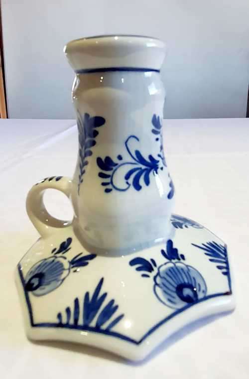 A Stunning Vintage Delft Hand Painted Candlestick Holder - Marked
