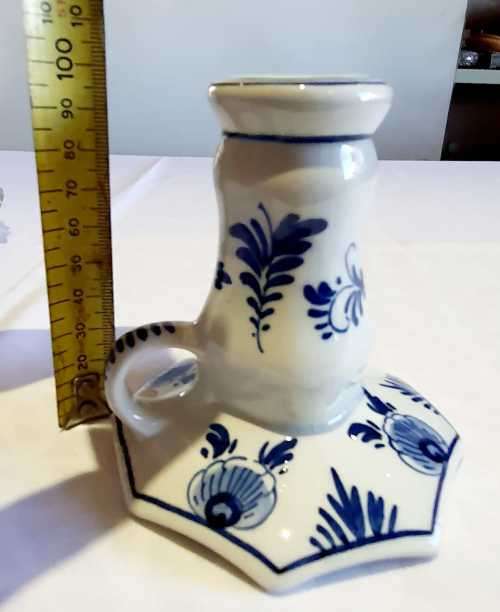 A Stunning Vintage Delft Hand Painted Candlestick Holder - Marked