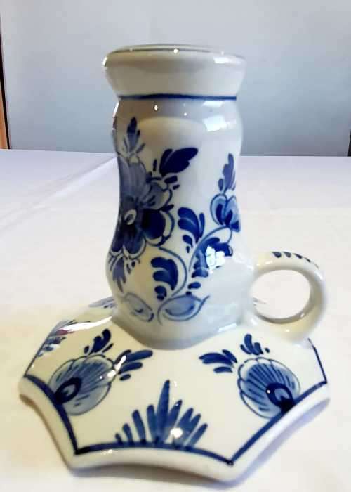 A Stunning Vintage Delft Hand Painted Candlestick Holder - Marked