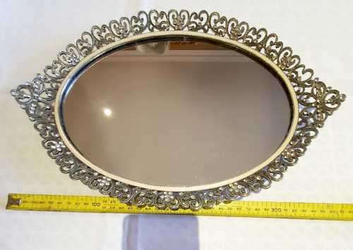 Exquisite Footed Dressing Table Vanity Tray with Mirror & Marcasite Style Edge