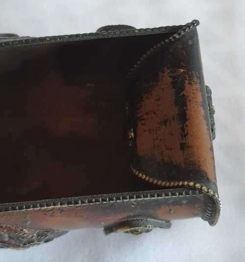 Vintage Bronzed Tinplate Incense Burner with Highly detailed Brass Elephant Legs and Medallions