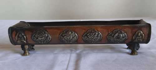 Vintage Bronzed Tinplate Incense Burner with Highly detailed Brass Elephant Legs and Medallions