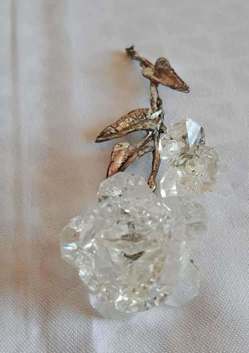 Gorgeous Glass Rose with Metal Stem and Leaves