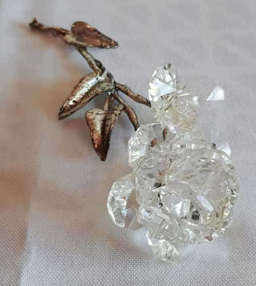 Gorgeous Glass Rose with Metal Stem and Leaves