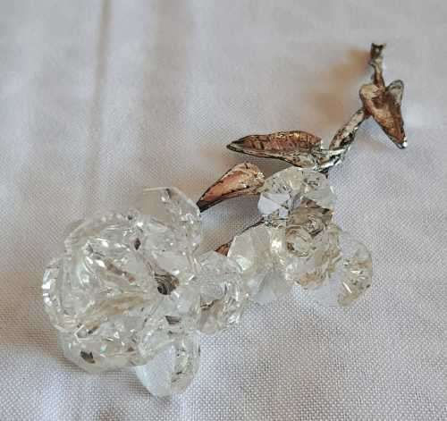 Gorgeous Glass Rose with Metal Stem and Leaves